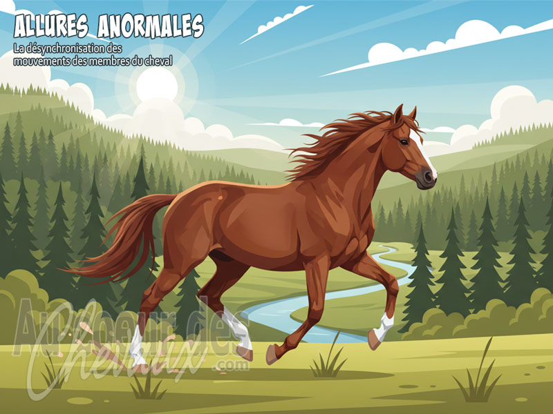 Un cheval qui se d�place en pleine nature dans une allure anormale